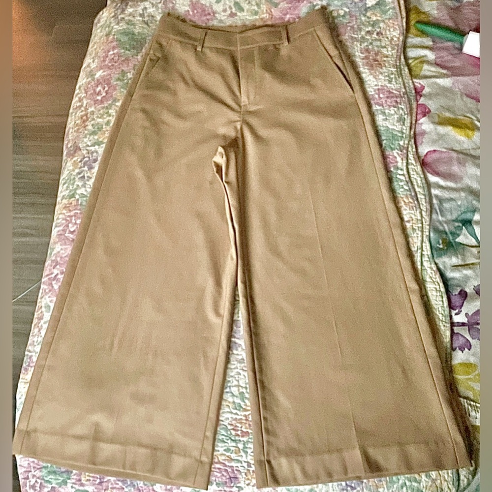 Vince Wool|Italy stretch Tan Wide-Leg cropped high waisted Pants size 8 - Picture 2 of 11